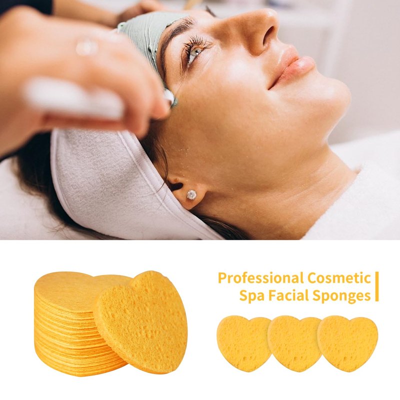 20 Count Heart Shape Compressed Facial Sponges with Case for Travel, 100% Natural Cellulose Facial Cleansing Sponges Pads Exfoliating Sponges for Cleansing, Pore Exfoliating,Makeup Removal (Yellow)
