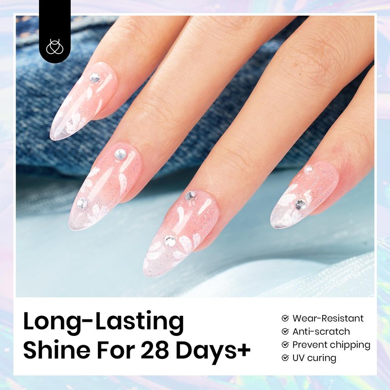 Beetles Glitter Gel Top Coat, 1 Pcs 15ml Glitter No Wipe Top Coat Gel Polish Reflective Silver Super Shiny UV Nail Decoration Nail Art Sparkle Manicure DIY Home Salon