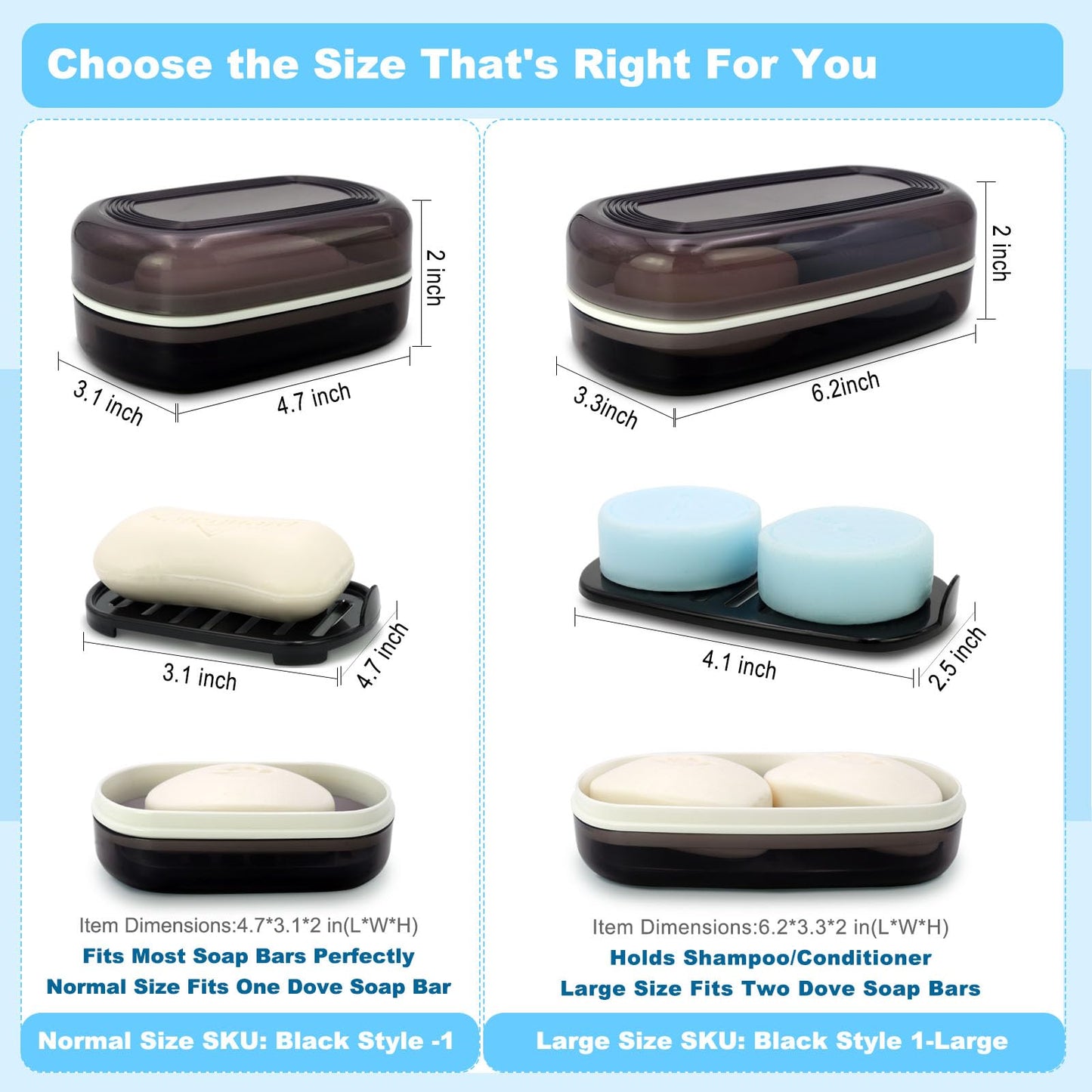 HAYSNA Travel Soap Container, Bar Soap Holder, Portable Soap Case, Soap Dish with Lid for Traveling, Camping, Gym, Bathroom (Black Style-1)