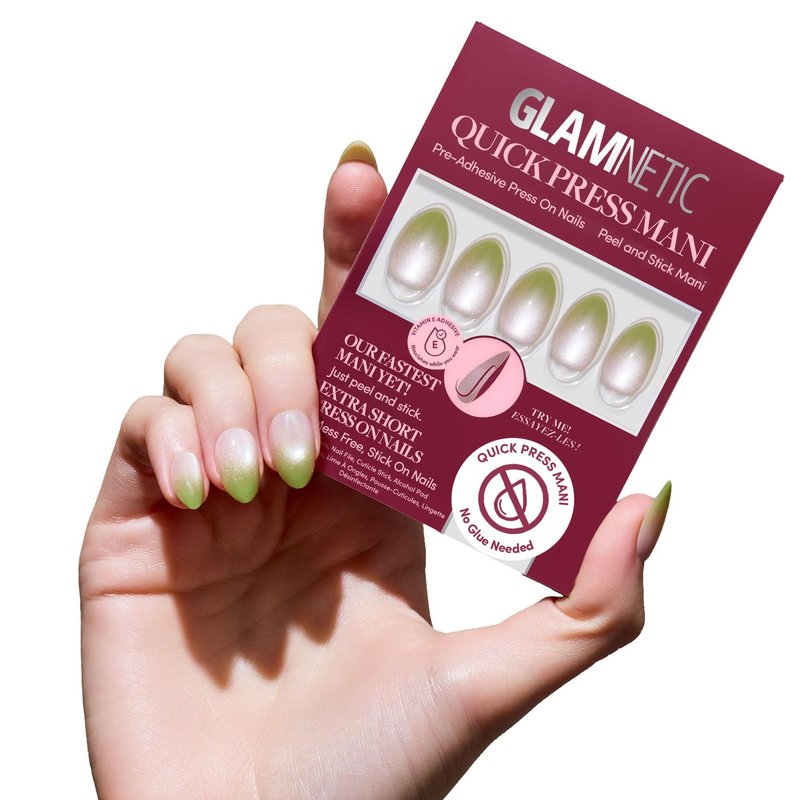 Glamnetic Quick Press Mani - Mess-Free Peel and Stick Almond Nails | Lime Beam, 15 Sizes, 30 Nail Kit