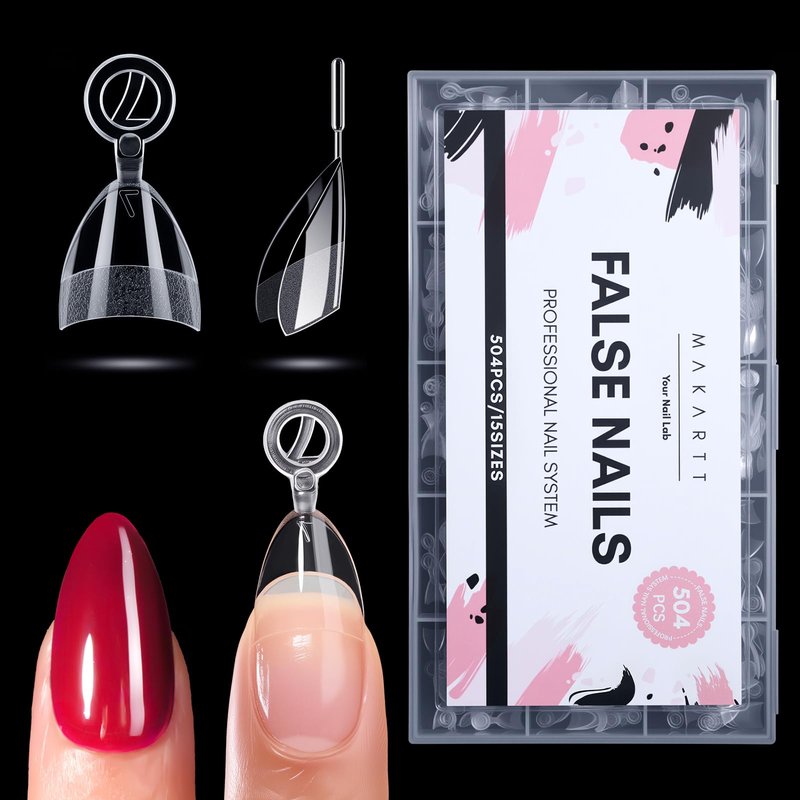 Makartt Short Almond Nail Tips: 504 PCS Half Cover Pre-shaped Acrylic Nail Tips Half Matte 15 Sizes False Nails - Easy-to-go Nail Extensions Manicure Supplies Salon Diy at Home