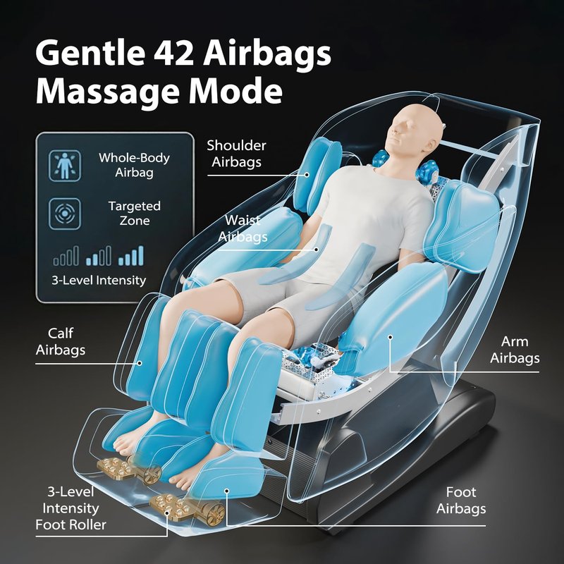 iBooMas Massage Chair Full Body, 6 Massage Intensities Zero Gravity SL-Track Shiatsu Massage Chair with 18 Modes, 42 Airbags, 5 Heating Area, Body Scan, Extendable Footrest, Foot Roller(Brown+Black)