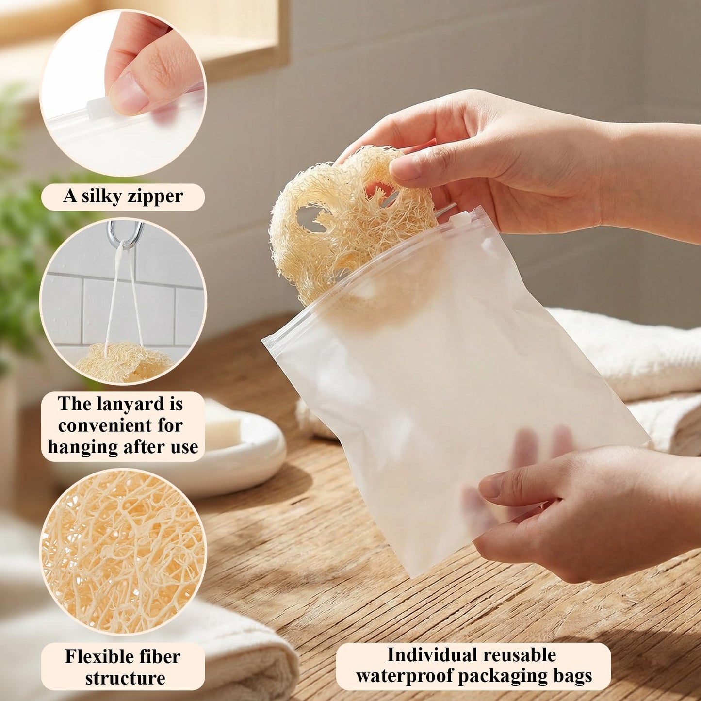Acellegic 24 Pcs Mini Natural Loofah Sponges, 12 Pcs 2 Inch Single Wrapped Egyptian Loofah Bath Sponge with 12 Travel Pouches, Exfoliating Shower Scrubber for Body Face Skin Care & Kitchen Cleaning