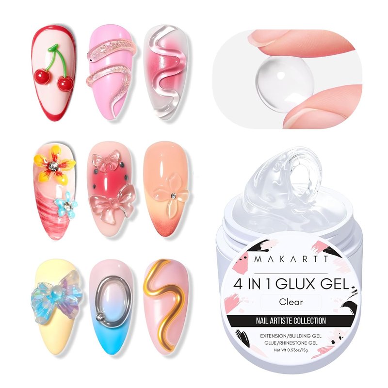 3D Gel Nail Art - Clear Solid Builder Gel for Extensions | Non-Sticky 4-in-1 Formula, 15ml