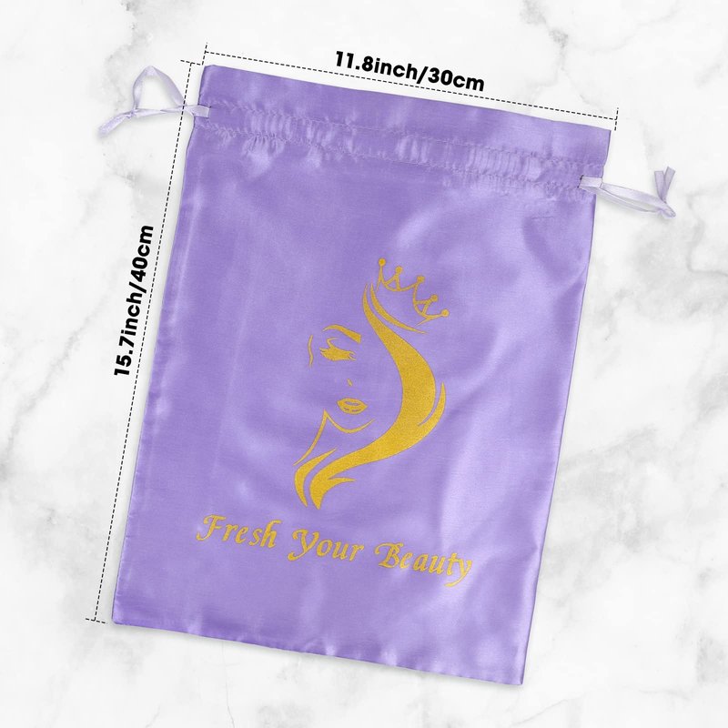 Satin Bags with Drawstring - Soft Pouches for Multiple Pieces, Bundles & Hair Extension Supplies - Home and Salon Use (6PCS Purple)