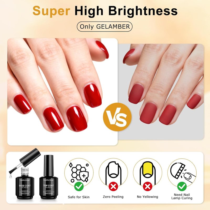 Gel Top Coat & Base Coat Set - 15ml No Wipe Gel Polish Kit for High Gloss Shine | Long-Lasting Nail Art