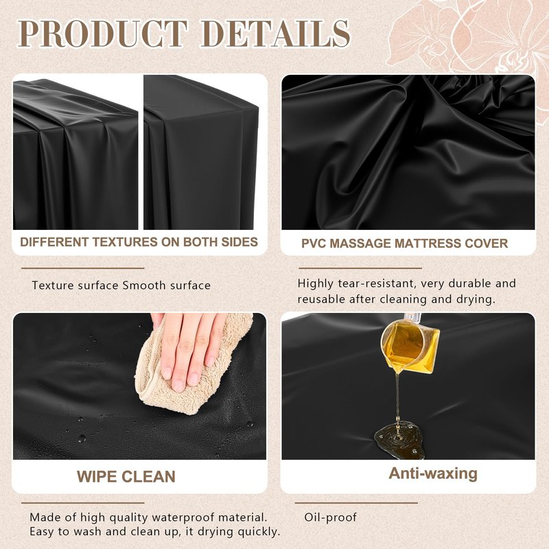 CroBlissful 87 x 51 Inch Wax Mat Reusable Wax Pad for Esthetician Bed Waterproof PVC Massage Bed Cover Oilproof Waxing Massage Table Sheet for Spa Tattoo Beauty Grafting (Black)