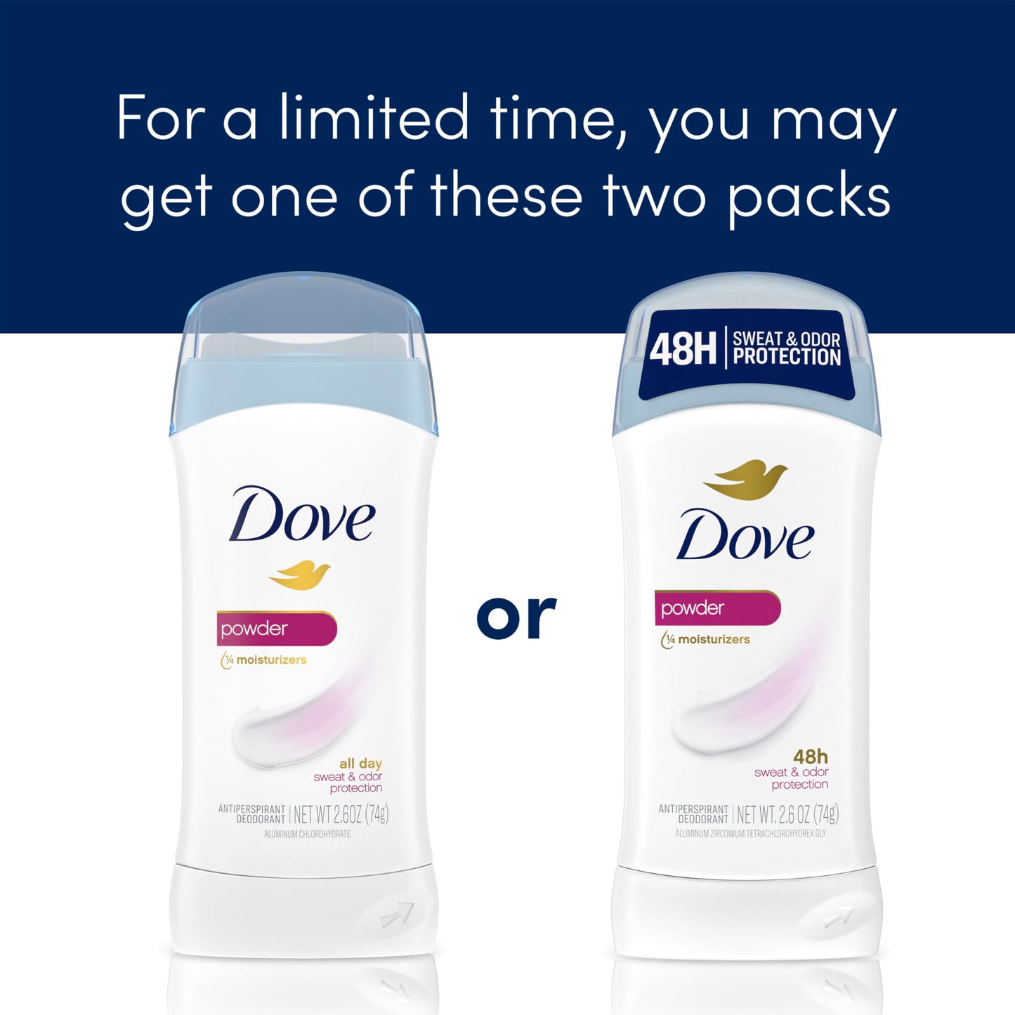 Dove Invisible Solid Antiperspirant Deodorant Stick 2 Count Powder, for Women, For All Day Underarm Sweat & Odor Protection 2.6 oz