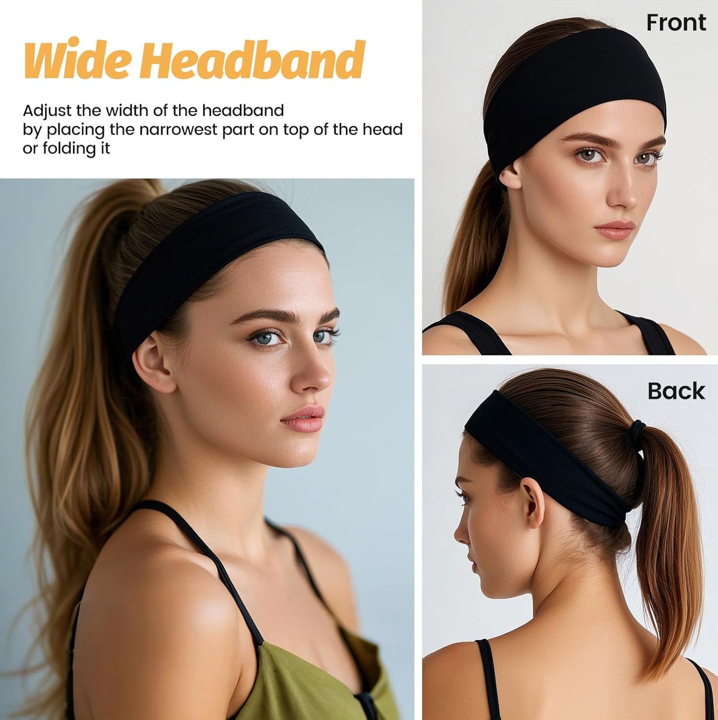 Wide Elastic Headbands for Women - 6 Pack Stretchy Non-Slip Hair Bands | Soft Sports Accessories for Workouts, Yoga, Daily Use