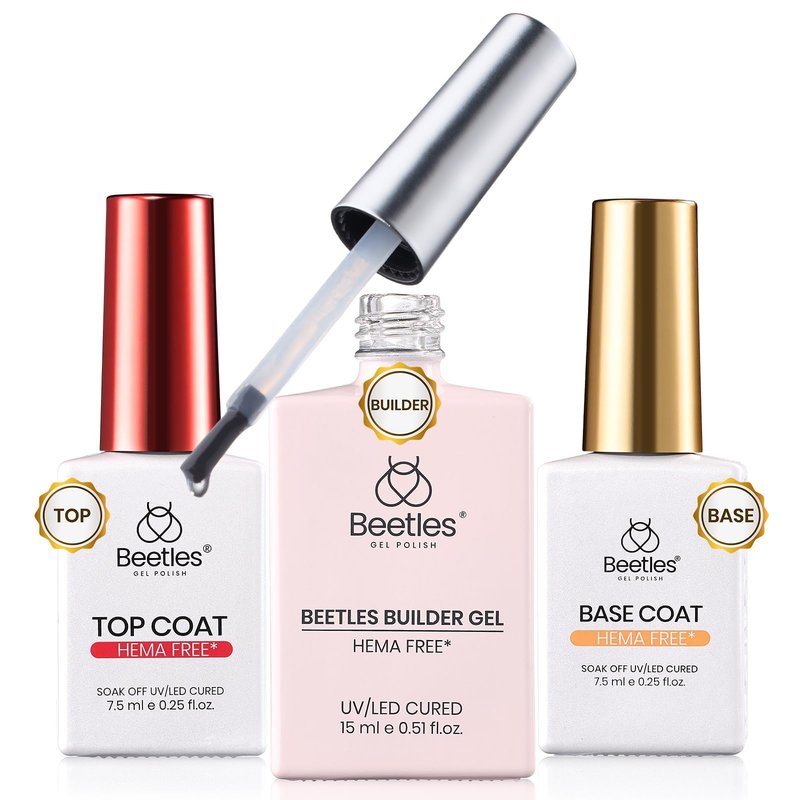 Beetles Builder Gel for Nails HEMA-Free with Base & Top Coat,Nail Protection Trio Set 3 Pcs Clear Building Gel,Strengthening Building Extension for Beginner DIY Salon at Home Gifts,UV & LED Cured