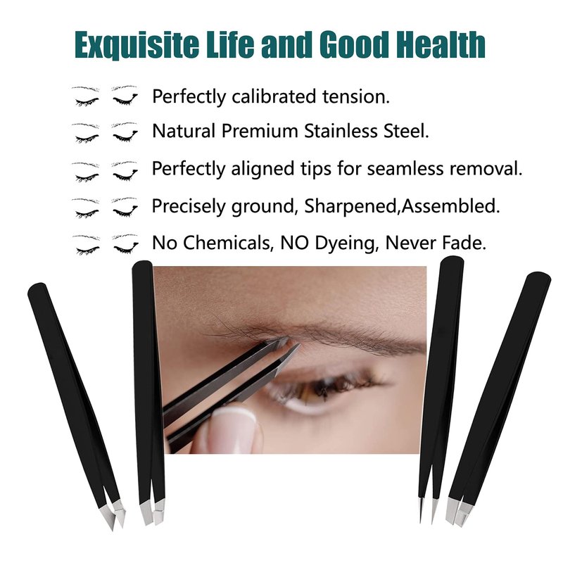 LUDOUPIER Precision Tweezers Set - 4+1 Pieces with Travel Case | Anti-Rust Alloy for Eyebrow & Ingrown Hair Removal