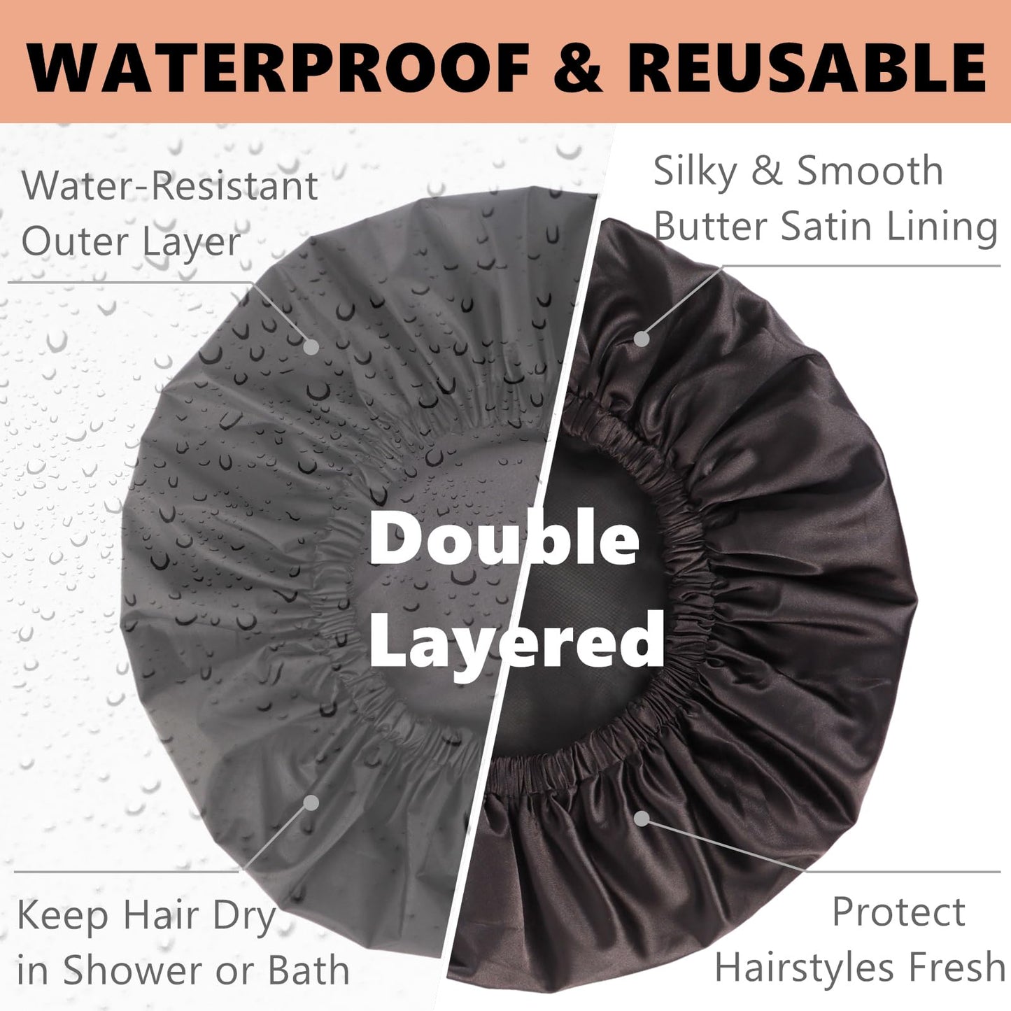 Adjustable Shower Caps for Women Reusable Waterproof Satin Lining Extra Large Shower Cap for Women and Men Long Hair Braids Curly Hair (Xl,Pink)