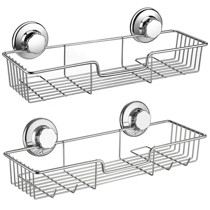 SANNO Suction Cups Shower Caddy with Soap Holder, Rustproof Stainless Steel Wall Mounted Shower Basket