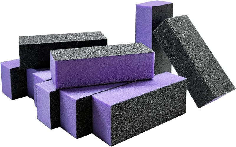 Nail Buffer Sanding Block Set - 10 Pcs 100/180 Grit Polishing Files | Black & Purple