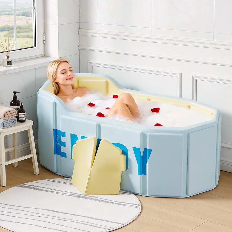 HLCZLUZ Portable Foldable Bathtub, Freestanding Bathtub No Installation, Bathroom SPA Soaking Bath Tub, Shower Stall Collapsible Hot & Ice Bath Tub (Light Blue, 47.2"L x 21.6"W x 19.6"H)