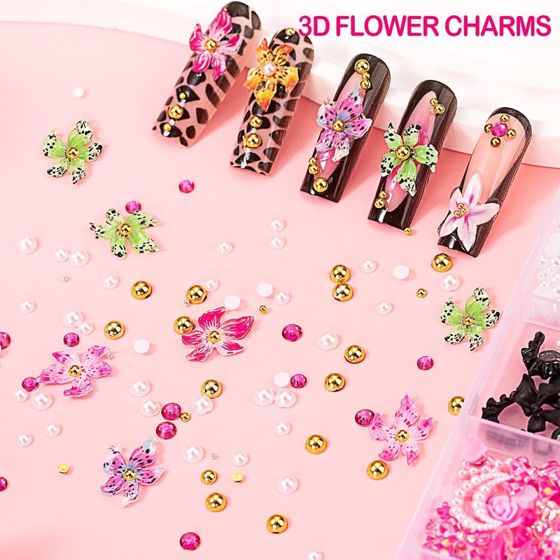 3D Nail Charms & Gems - 8000pcs Cute Rhinestones for Nail Art | Butterfly, Bow, Moon, Star, Flower Designs