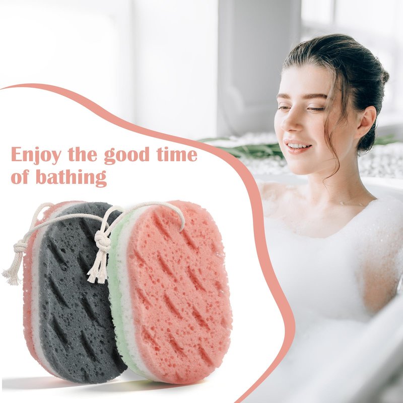2 Pack Bath Sponges for Shower, Dual-Texture Exfoliating Loofah Sponge, Gray and Green Body Sponge for Women Men, Shower Sponges for Gentle and Deep Cleansing Foam