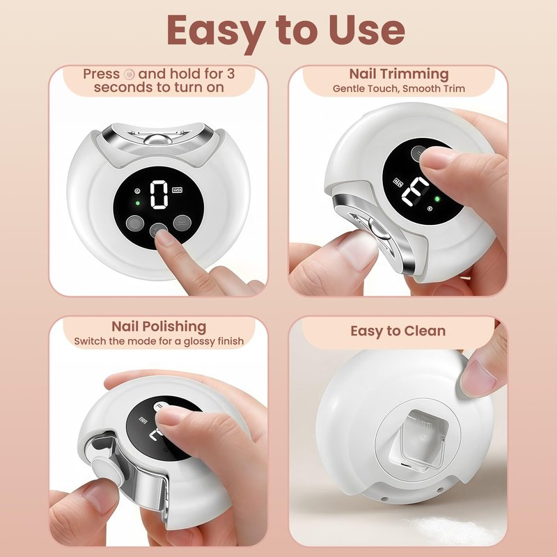 Electric Nail Clipper Upgraded 3 in 1 Automatic, Baby Nail File, 3-Speeds, Polishing Automatic Nail Trimmer with Nail Chip Storage & LED Light, Gifts for Women Men Baby Senior Adult (White)