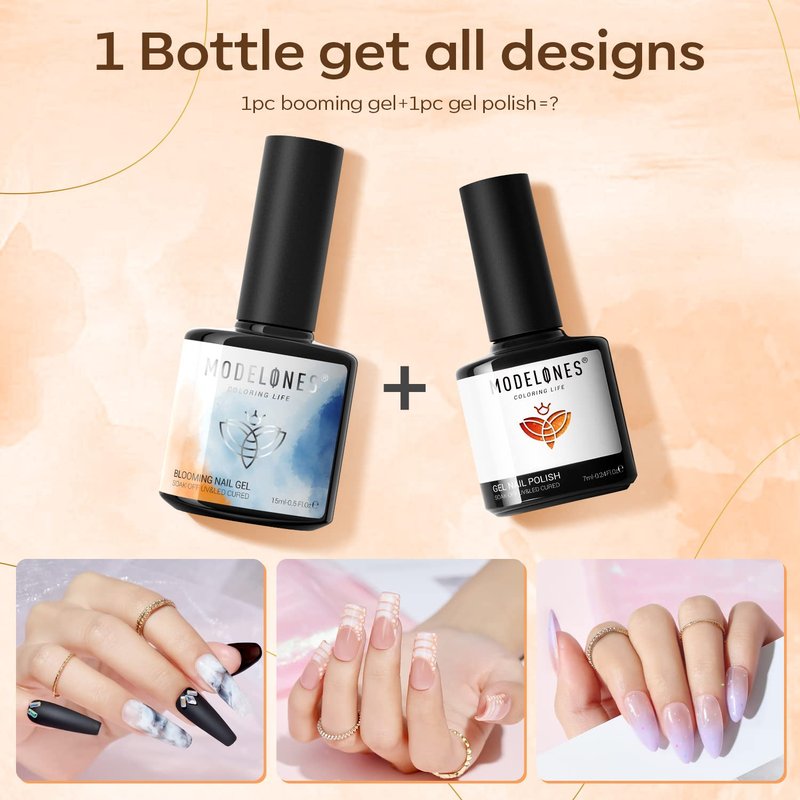 modelones Blooming Gel Nail Polish, 15 ml Clear Nail Art Accessories Stuff for Spreading Effects, Floral Print, Marble, Watercolor Design