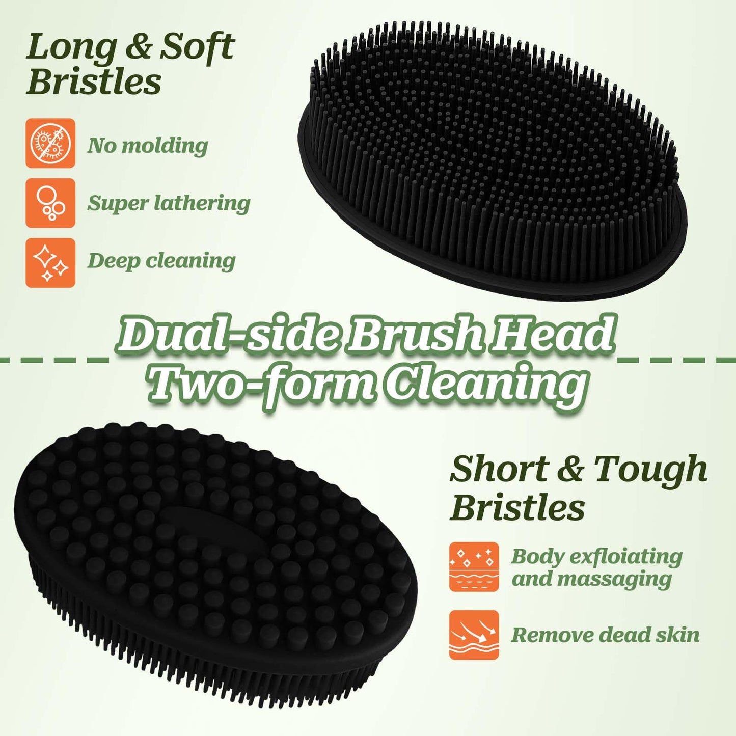 GEENOA Soft Silicone Body Scrubber 2PCS, Dual-Side Silicone Loofah for Shower, Gentle Loofa Alternative, Replaceable Brush Head to be Used Alone or with Long Handle (Bluex2)