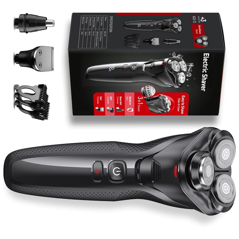 rategist 3-in-1 Electric Razor for Men: IPX7 Waterproof Razors for Men - USB-C Rechargeable, Precision Floating Blades - Wet Dry Shaving, Travel Kit, Beard, Nose & Sideburns