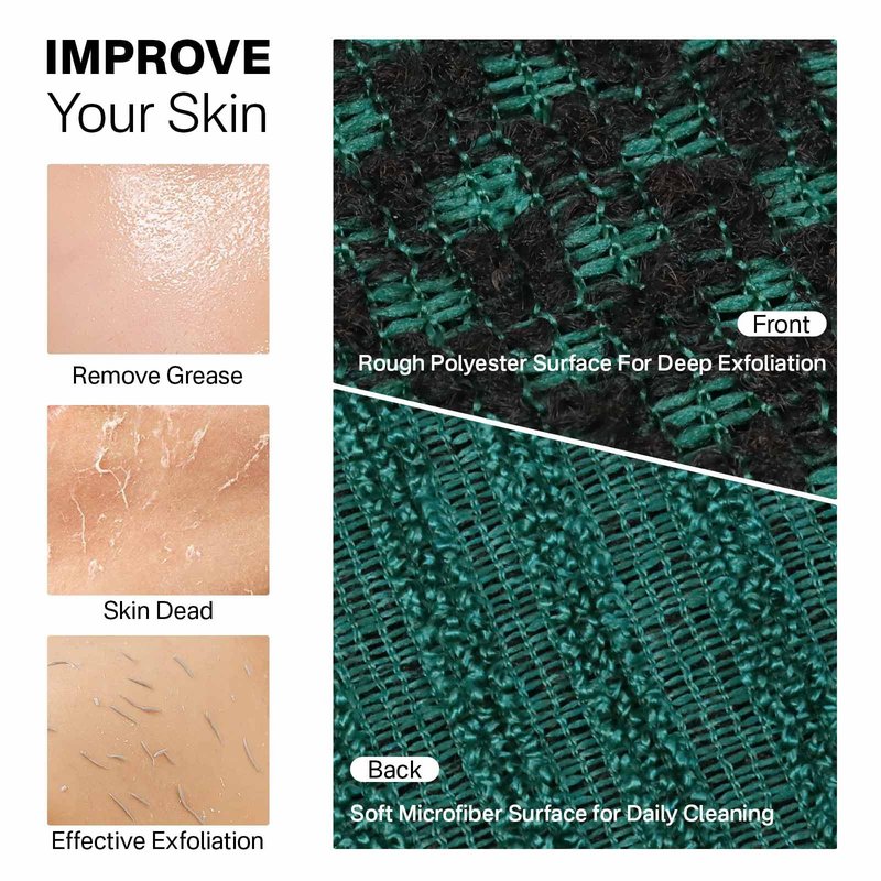 Yiclick Dual-Textured Exfoliating Washcloth Towel - Back Scrubber for Use in Shower Bath, Exfoliating Body Scrubber Exfoliator, Japanese Exfoliate Loofah Lufa Sponge Wash Cloth for Women Men