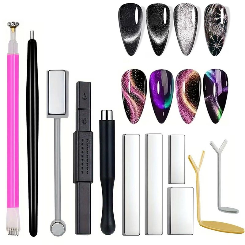 DAIXIANGER 11PCS Cat Eye Nail Magnet Tool Set - Double-Head Magnet Sticks, Heart Shaped Magnets for Cat Eye Gel Nail Polish, Professional Nail Art DIY Accessories for Home Manicure