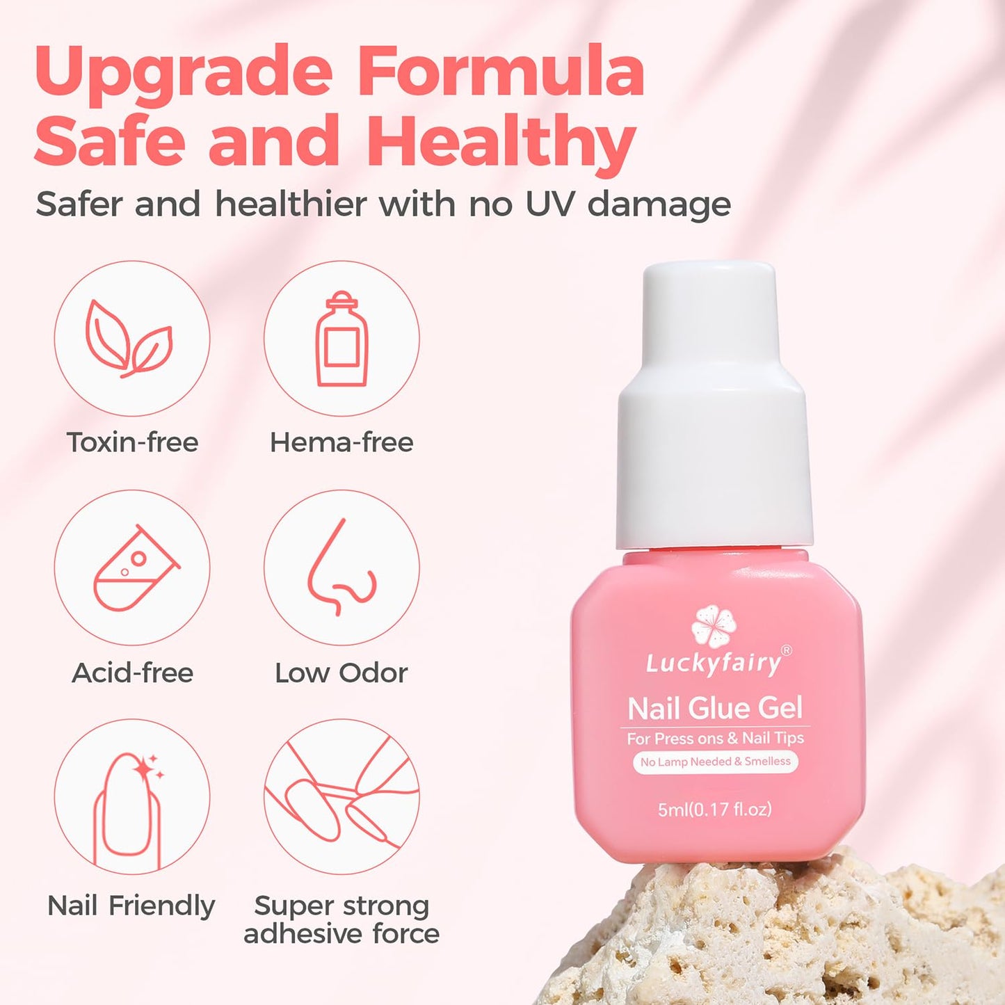 Super Strong Gel Nail Glue for Press On Nails: Upgraded No U V Lamp Needed Glue Gel, Travel-Size 5ml Air Quickly Dry for Nail Tips Fake Nails Long Lasting with Professional Salon Quality