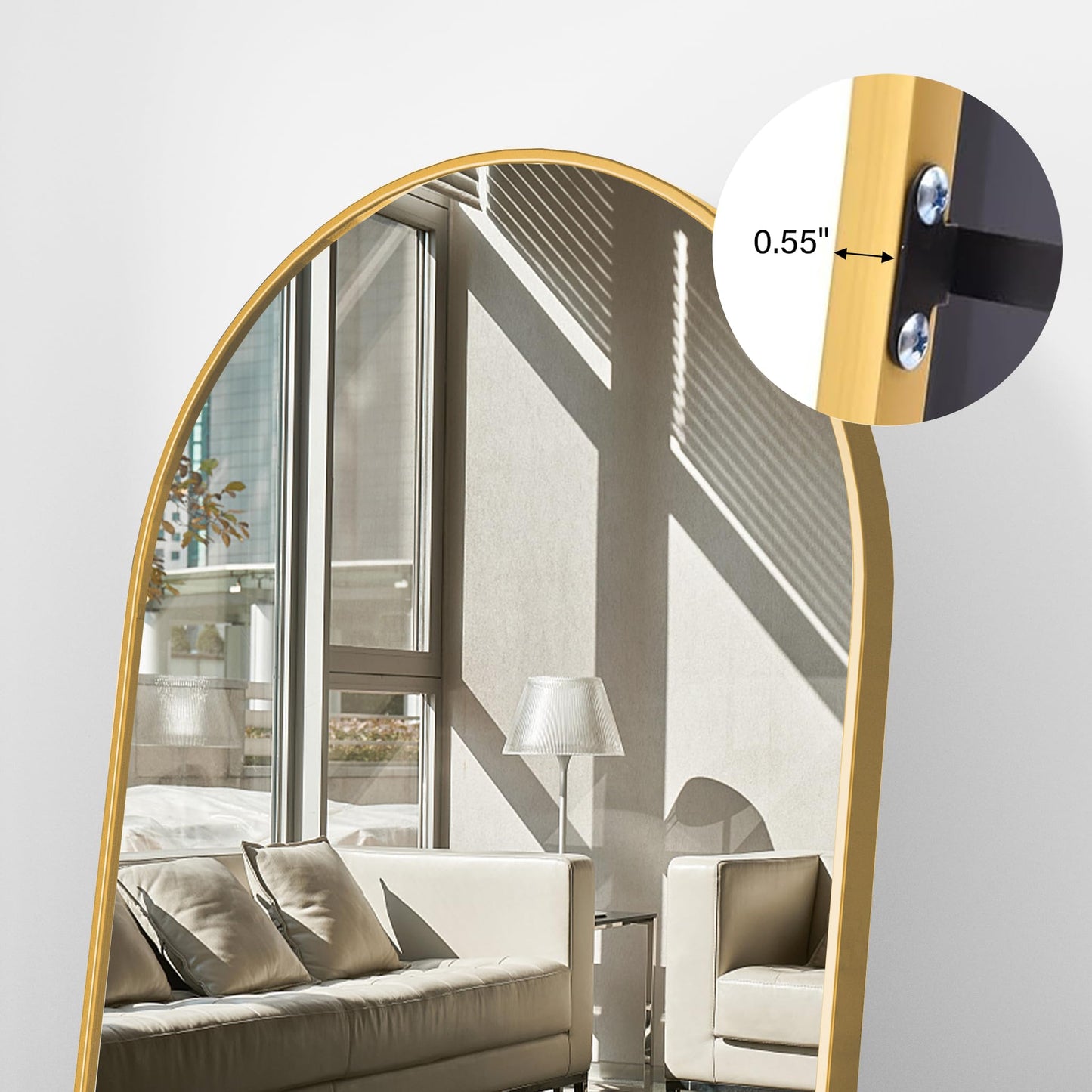 ZMYCZ Floor Length Mirror, 81"x41" Arch Full Length Mirrors Full Length Hanging or Leaning with Stand, Wall Mounted Mirrors, Arched-Top Body Mirror with Aluminum Frame for Bedroom (Gold)