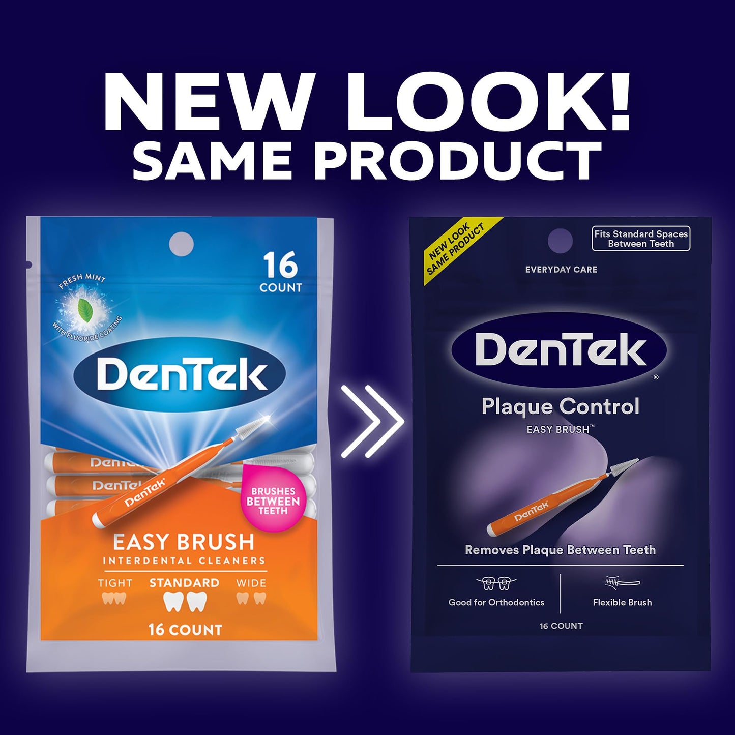 DenTek Easy Brush, Interdental Brushes for Cleaning Between Teeth, Safe for Braces & Dental Work, 16 Count, Pack of 6