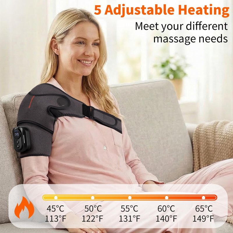 Cordless Shoulder Heating Pad with Detachable Magnetic Remote, 5 Heat & 5 Vibration Modes, Heated Shoulder Wrap Massager for Frozen Shoulder & Rotator Cuff Pain Relief, Ideal Gift for Women Men