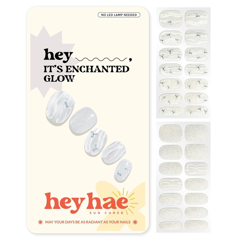 Semi Cured Gel Nail Strips - Glitter White | Easy Apply & Remove, Salon Quality | 28 Strips, Prep Pads, Nail File & Stick