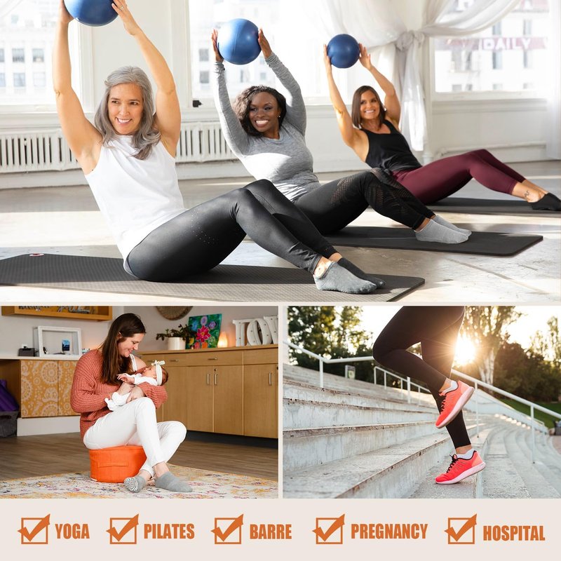 Non-Slip Pilates Socks for Women - Grippy Yoga & Barre Socks | 4 Pairs for Comfort & Stability