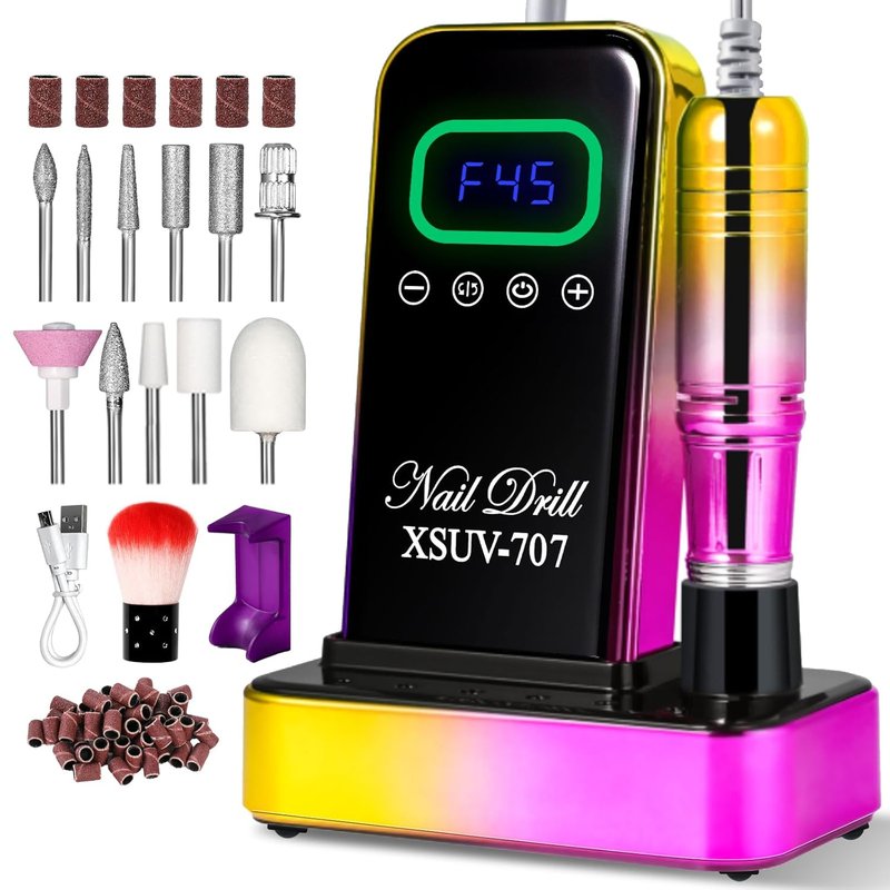 Skiennix Cordless Nail Drill - 45000 RPM Rechargeable Electric File Kit for Acrylic Gel Polishing | Portable Gold E-File Machine for Manicure & Pedicure