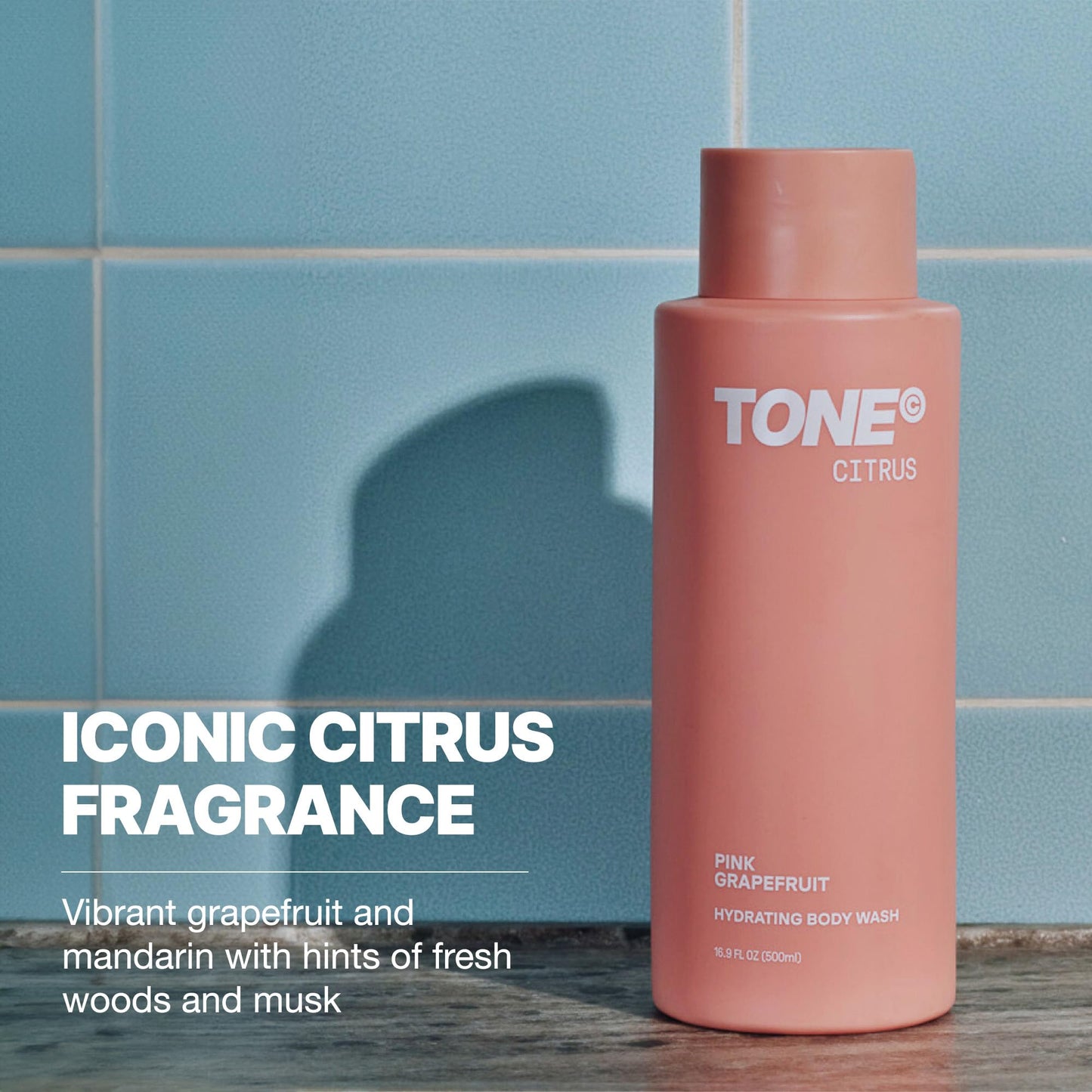 TONE Hydrating Body Wash for Men & Women, Citrus, Coconut-derived Cleansers Leaves Skin Clean, Moisturized & Refreshed, Long-lasting Iconic Scent, All Skin Types, Dermatologist-Tested, 16.9 oz