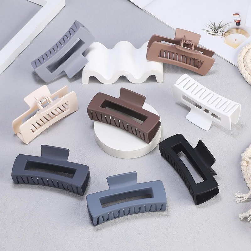 Large Hair Clips for Thick Hair - 8 Pcs Square Acrylic Claw Clips | Stylish Grey Brown Hair Accessories