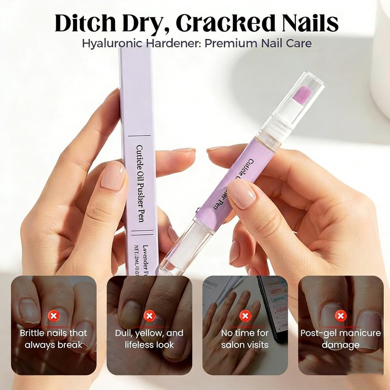 2PCS Cuticle Oil Pusher Pen, 2-in-1 Cuticle Pusher & Oil Pen, Portable Nail Care Pen Instant Cuticle Remover Tools for Dry Damaged Nails Hangnails Moisturizes Strengthens Brightens
