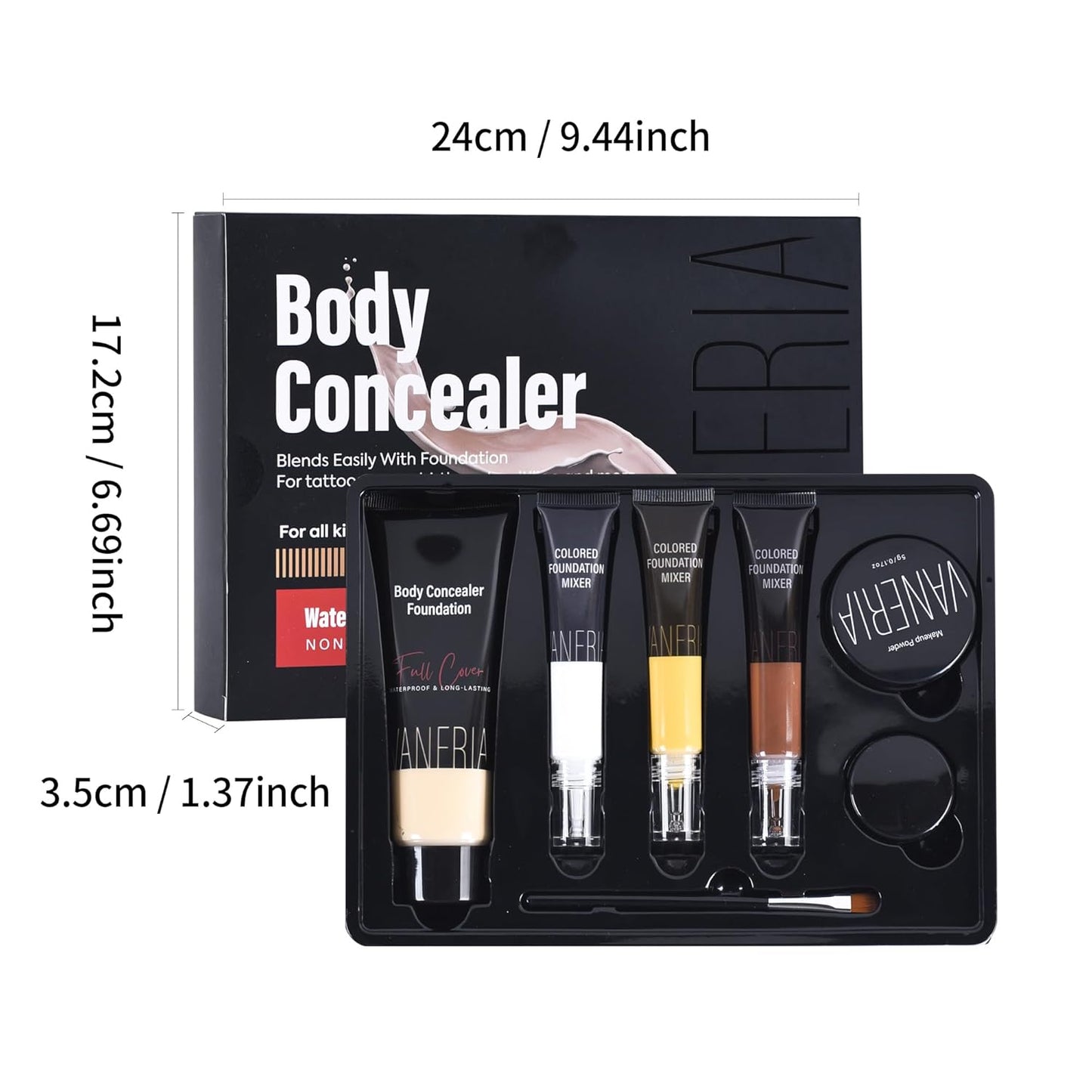 VANERIA Tattoo Cover Up Makeup - Waterproof Body Concealer for Scars & Birthmarks | 3 Shades Available