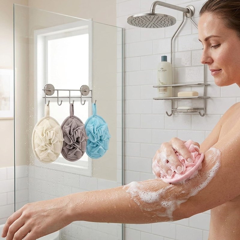 4Pcs Travel Loofah Mini, Travel Size Loofah for Adults, Shower Loofah for Personal Care, Body, Sensitive Skin Exfoliating