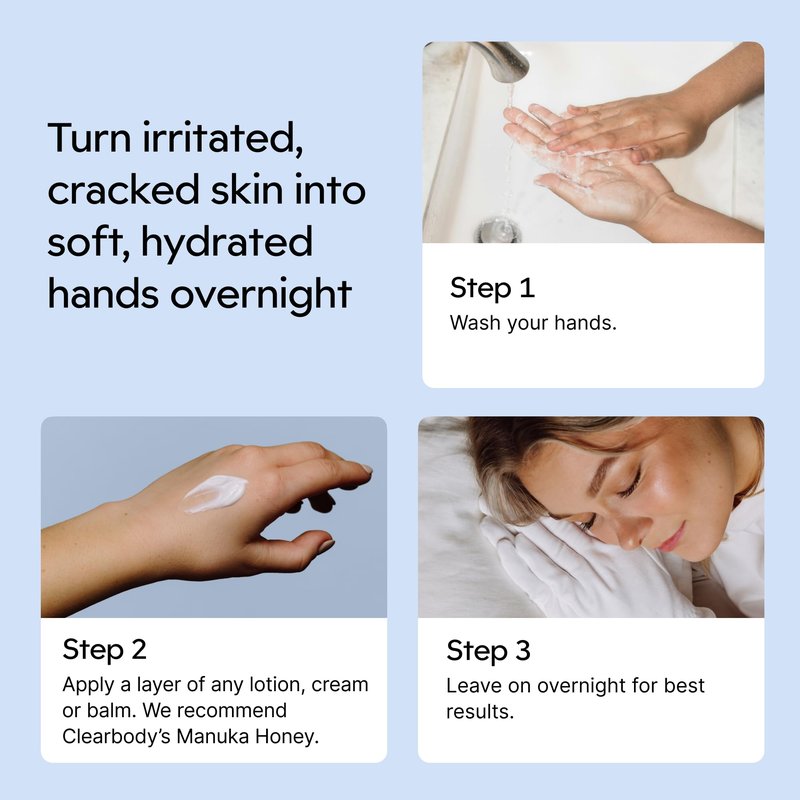Clearbody Organics 100% Organic Cotton Gloves for Dry Hands Sleeping - Breathable Cotton for Eczema - Moisturizing Gloves Overnight (5 Pairs, Size M)