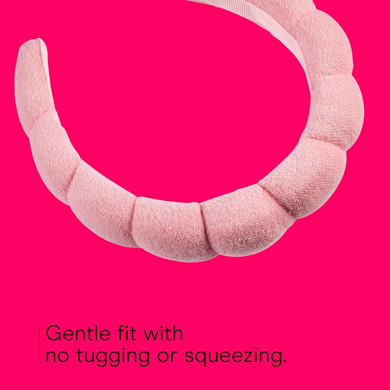 Conair Spa Makeup & Face Washing Headband - Ultra-Absorbent Microfiber | Soft Pink Bubble Design, No-Squeeze Comfort