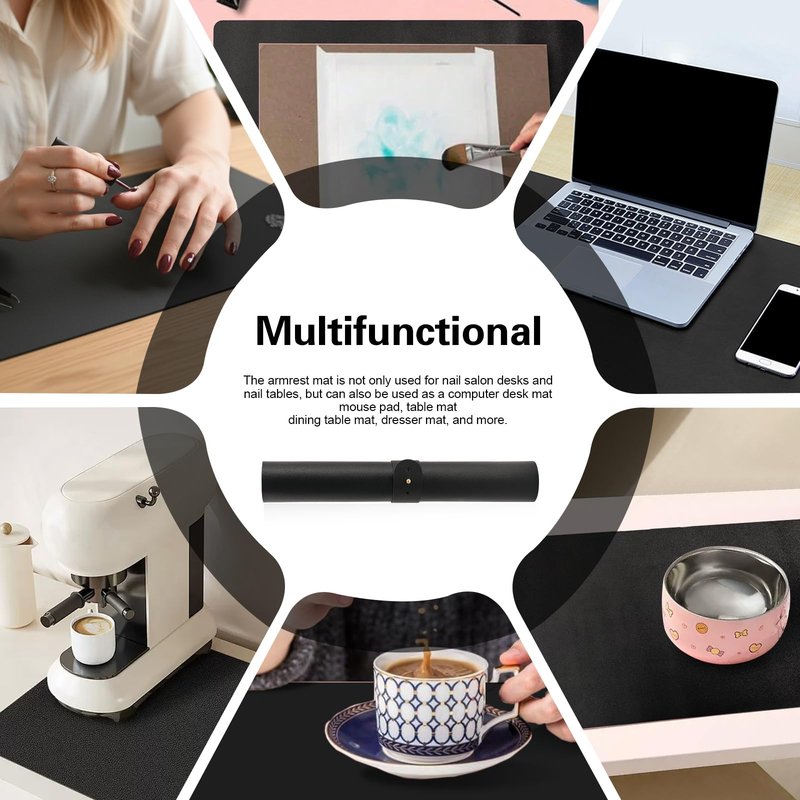 Foldable Nail Art Table Mat, Waterproof PU Leather Desk Mat for Manicure, Non-Slip Protective Pad for Nail Tech Salon Home, Portable and Easy Clean (Black, 60x30cm)