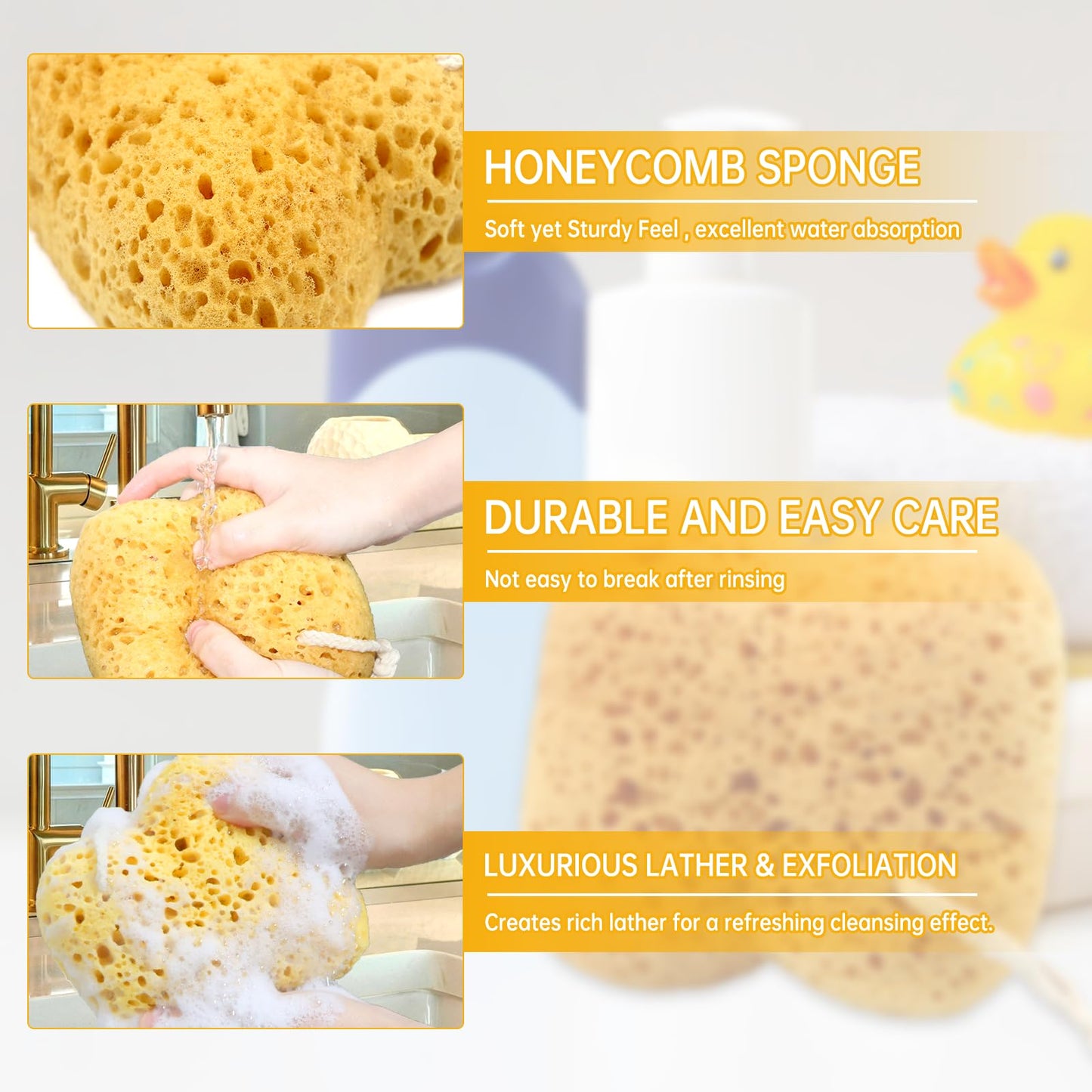 3Pcs Bath Sponges,Larger Shower Sponges for Women Men, Exfoliating Body Sponge Dense Foam for Gentle & Deep Cleansing, Ultra-Soft for Sensitive Dry Skin