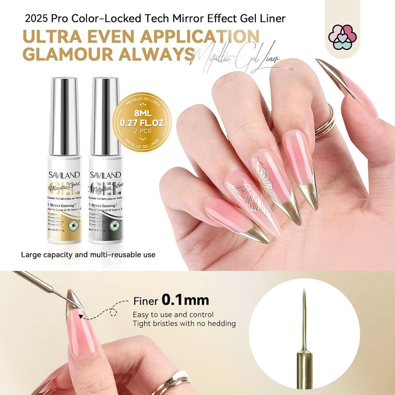 Acrylic Nail Starter Kit - Metallic Gel Polish, Clear Pink Nude Powder & Liquid, Complete Home Practice Set | 12 Pcs