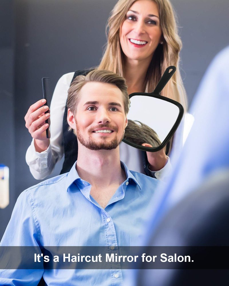 Large Handheld Salon Mirror - PROTECLE Square Black Hairdressing Mirror | 10.3"x7.4" Size