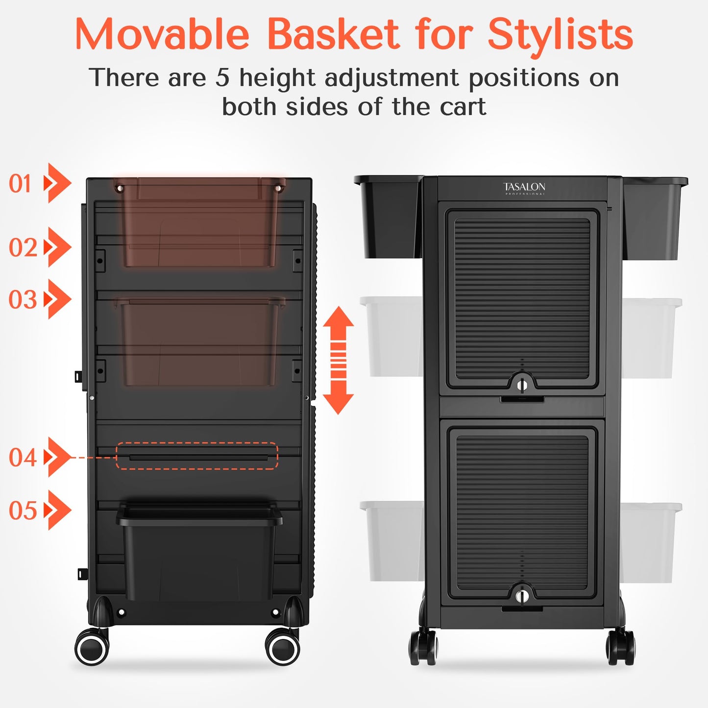 TASALON Professional Rolling Salon Cart, 6-Drawer Storage Trolley with Tool Holders, 33-Inch Height,Barber Shop Hairdressing Beauty Versatile Equipment Black