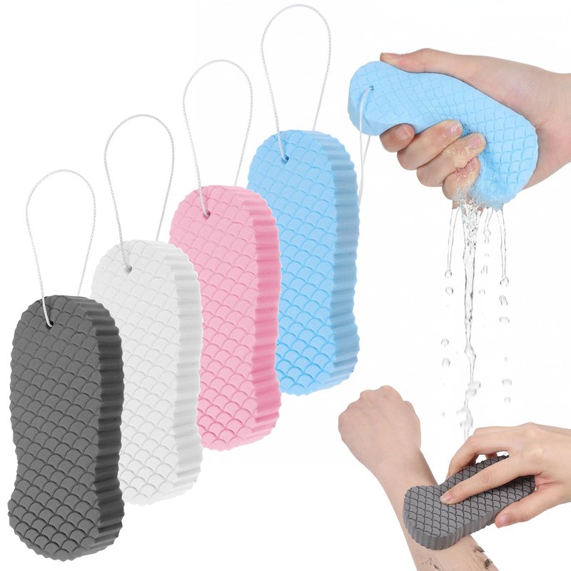 QFGasre Exfoliating Bath Sponge, 4 Pcs Soft Exfoliating Bath Sponges Set Gentle Dead Skin Remover Reusable Exfoliate Body Scrubber for Adults Women Men Skin Friendly