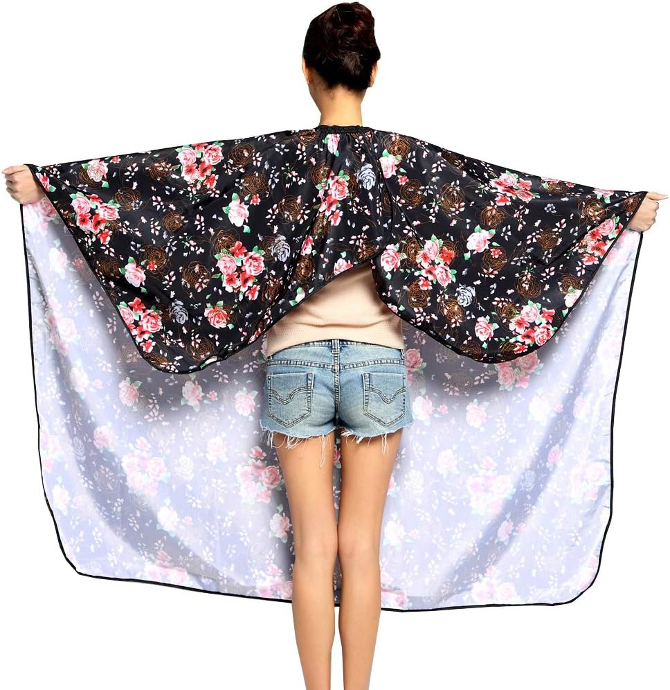 Skiennix Professional Hair Stylist Cape - Waterproof Rose Flower Design | 55" x 63" Snap Closure