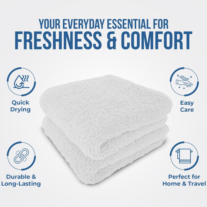 DAN RIVER 12 Pack Wash Cloths for Showering [12x12] - 100% Cotton Washcloths Premium Quality Flannel Face Cloths for Bathroom, Highly Absorbent and Soft Feel Wash Clothes, White