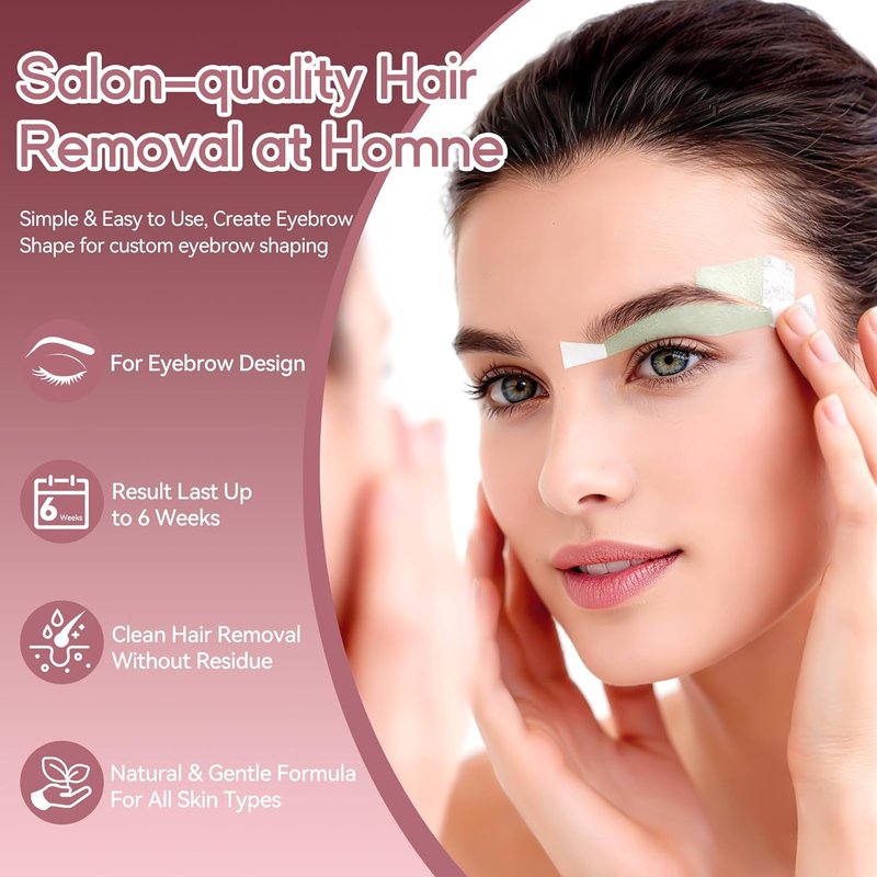 Facial Wax Strips Kit - 80 Hypoallergenic Eyebrow Wax Strips for Hair Removal | Includes 5 Calming Oil Wipes